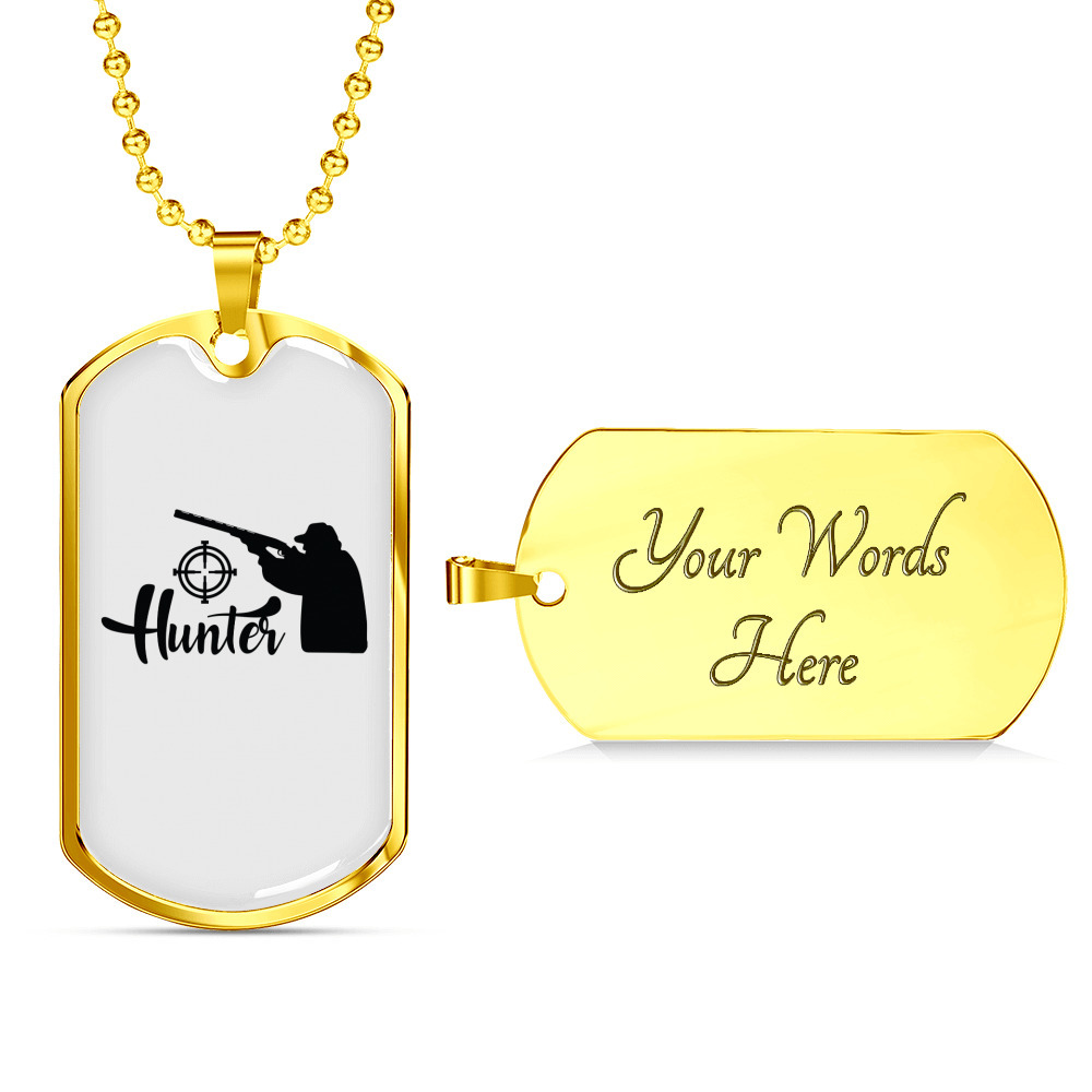 Hunter Man Necklace Stainless Steel Or 18k Gold Dog Tag 24" Chain